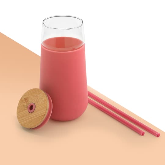 JoyJolt® 20oz. Glass Tumbler with Straws & Silicone Sleeve